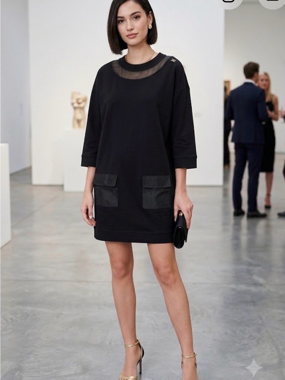 Elisabetta Franchi Black Sheer Mesh Neck Cargo Pocket Mini Dress IT 44 US 8